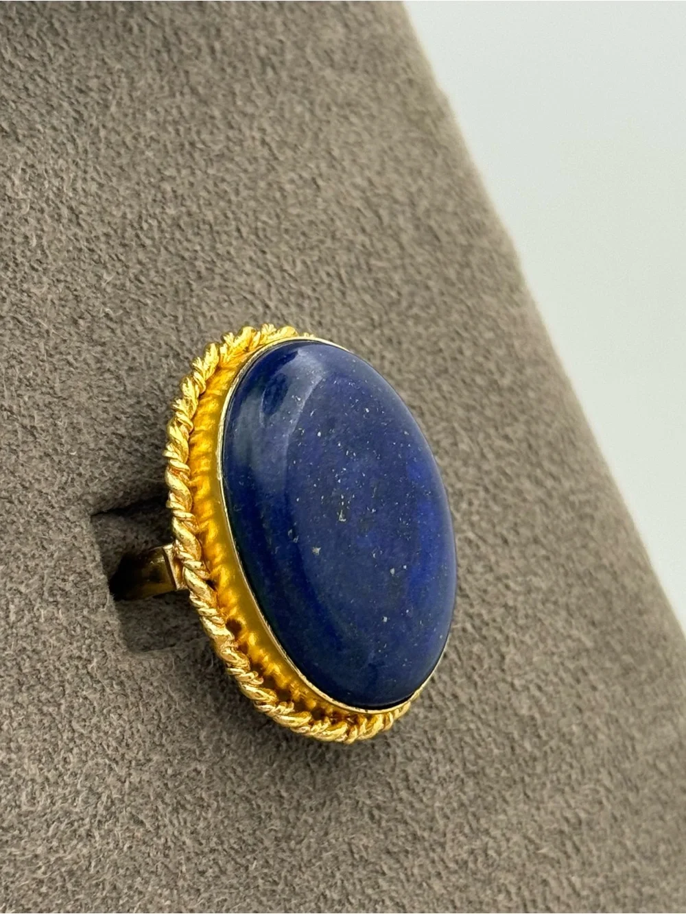 Adjustable Gold-Tone Lapis Oval Statement Ring - Deep Blue